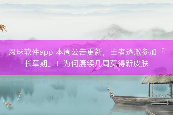 滚球软件app 本周公告更新，王者透澈参加「长草期」！为何赓续几周莫得新皮肤