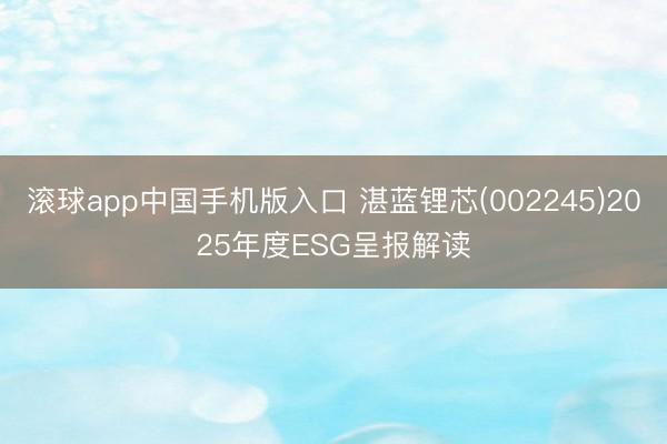 滚球app中国手机版入口 湛蓝锂芯(002245)2025年度ESG呈报解读