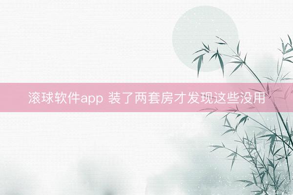 滚球软件app 装了两套房才发现这些没用
