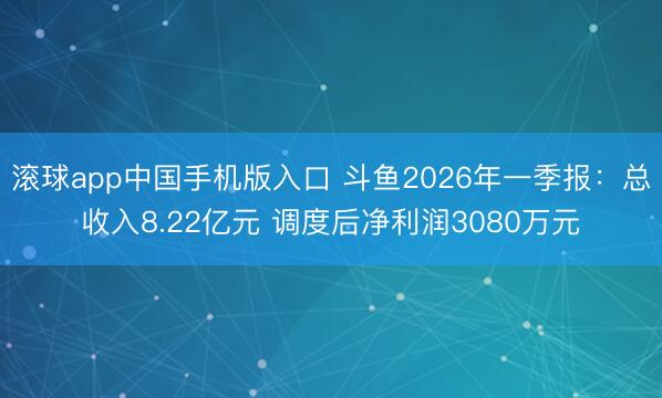 滚球app中国手机版入口 斗鱼2026年一季报：总收入8.22亿元 调度后净利润3080万元