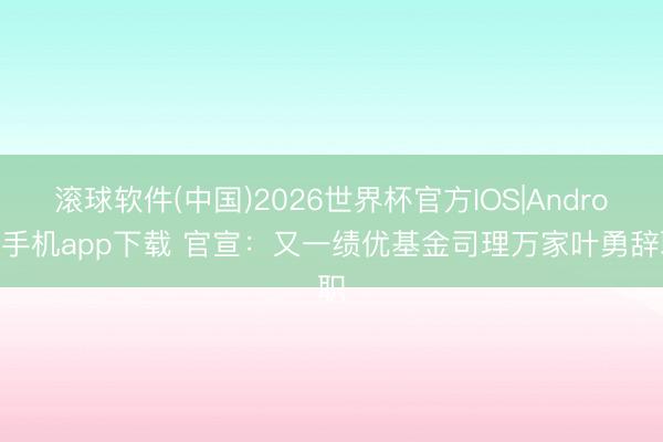 滚球软件(中国)2026世界杯官方IOS|Android手机app下载 官宣：又一绩优基金司理万家叶勇辞职